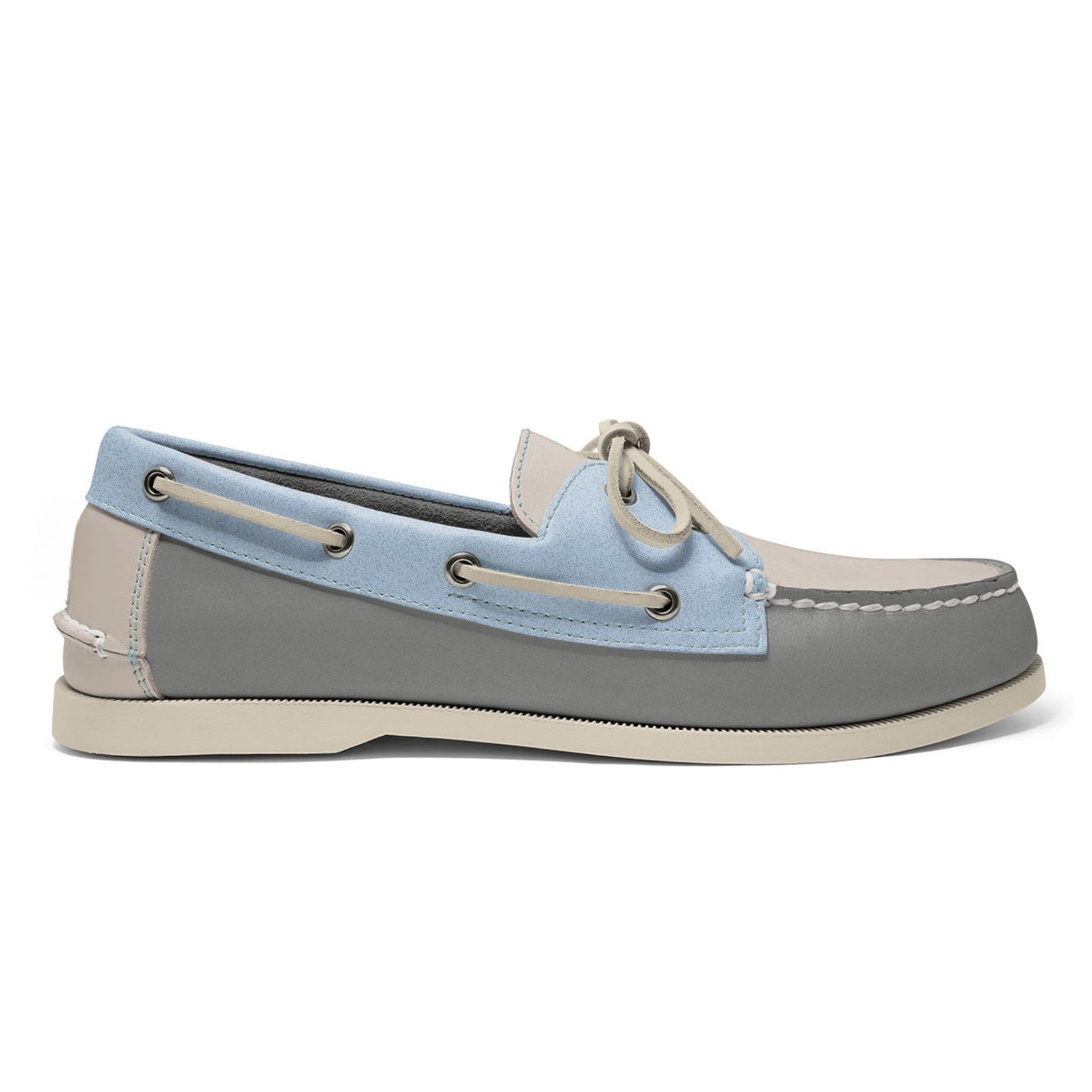 Men’s 2 Eyelet LE Boat Shoe: Grey/Light Blue