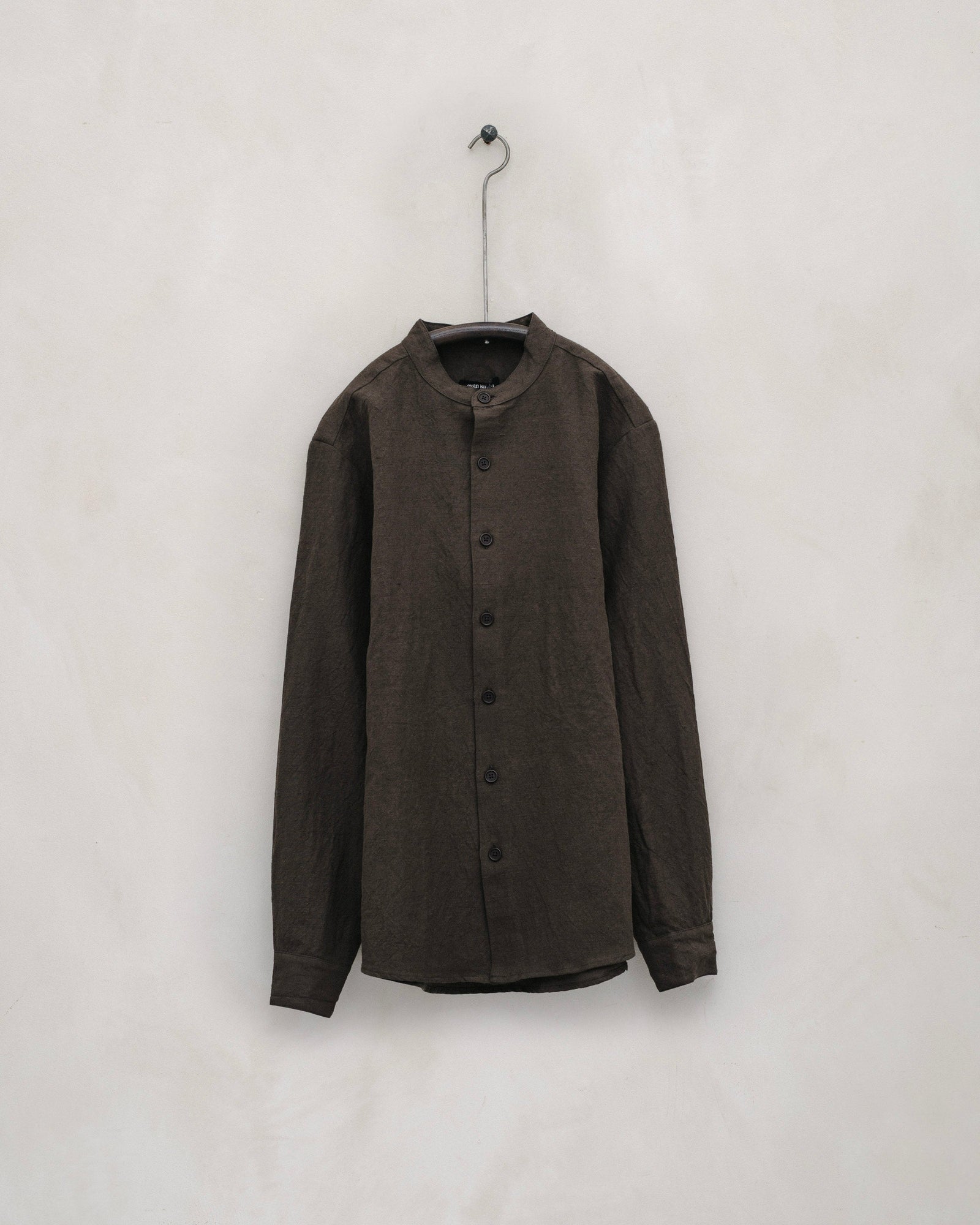 Band Collar Shirt Organic Cotton Hemp Twill Anthracite