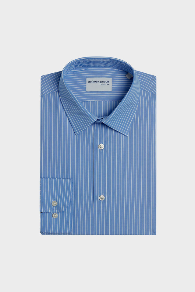 Slim Guri Blue Striped Shirt with French Collar