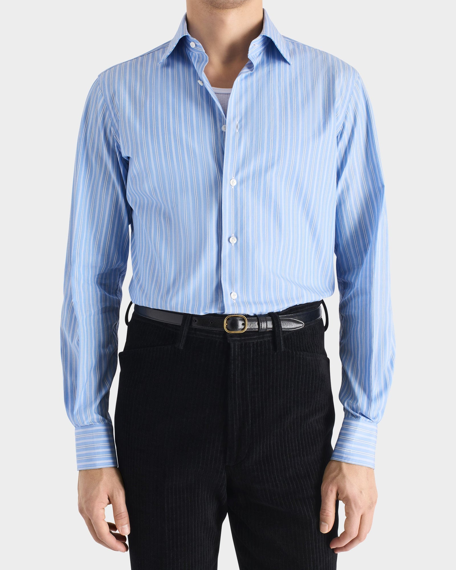 Chemise Col Classique En Popeline De Coton Supima Bleue Rayures
