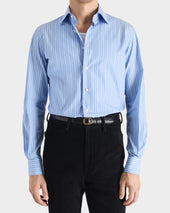 CHEMISE COL CLASSIQUE EN POPELINE DE COTON SUPIMA - BLEUE À RAYURES