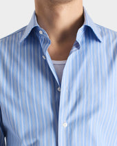 Chemise Col Classique En Popeline De Coton Supima Bleue Rayures