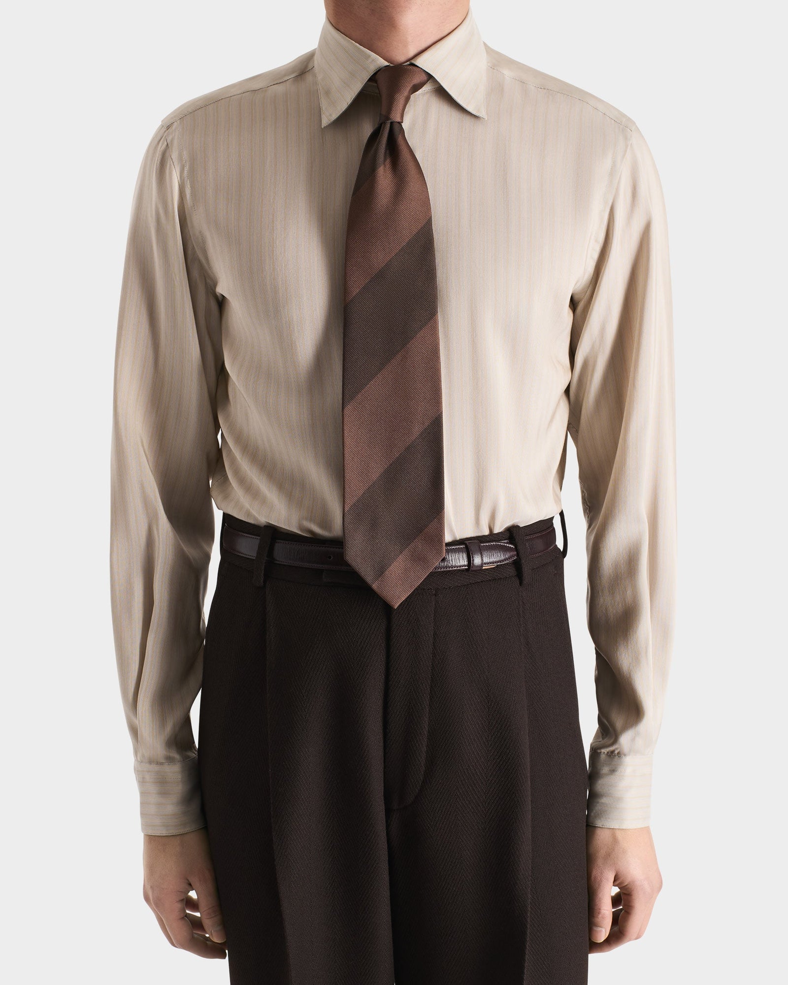 Chemise Col Classique En Popeline De Soie Champagne Rayures
