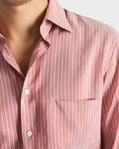 Chemise Col Classique En Popeline De Soie Corail Rayures