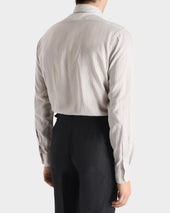 Chemise Col Classique En Popeline De Soie Blanche Rayures Grises