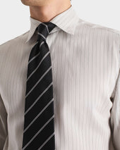 Chemise Col Classique En Popeline De Soie Blanche Rayures Grises