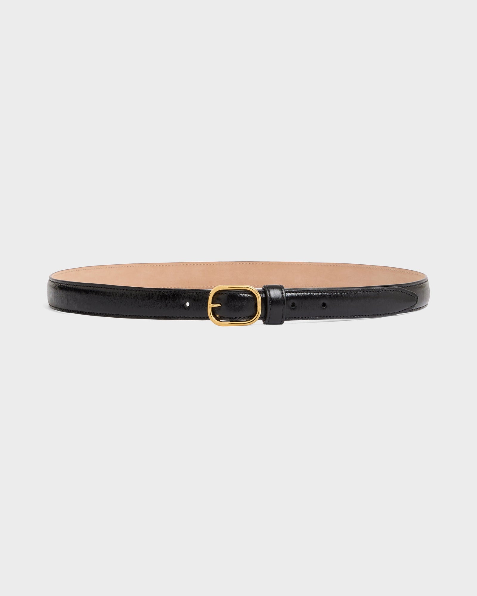Ceinture Fine En Cuir De Veau Foulonn Brillant Noir