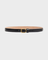 CEINTURE FINE EN CUIR DE VEAU FOULONNÉ BRILLANT - NOIR