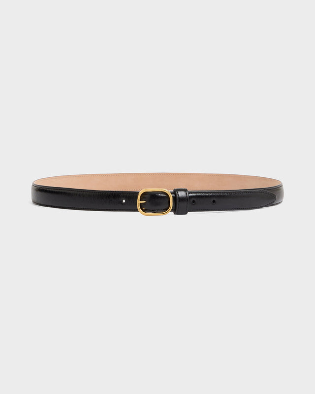 CEINTURE FINE EN CUIR DE VEAU FOULONNÉ BRILLANT - NOIR
