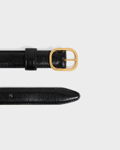 Ceinture Fine En Cuir De Veau Foulonn Brillant Noir