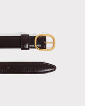 Ceinture Fine En Cuir De Veau Brillant Vin