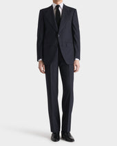 COSTUME DROIT EN SERGÉ DE LAINE - BLEU MARINE À RAYURES GRIS CLAIR