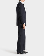 Costume Droit En Serg De Laine Bleu Marine Rayures Gris Clair