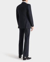 Costume Droit En Serg De Laine Bleu Marine Rayures Gris Clair