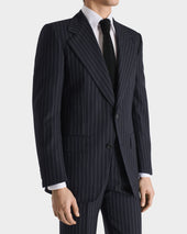 Costume Droit En Serg De Laine Bleu Marine Rayures Gris Clair