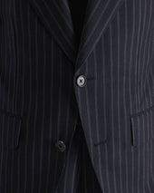 Costume Droit En Serg De Laine Bleu Marine Rayures Gris Clair