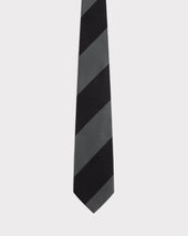 CRAVATE EN JACQUARD DE SOIE - RAYURES NOIRES ET GRISES ARDOISE