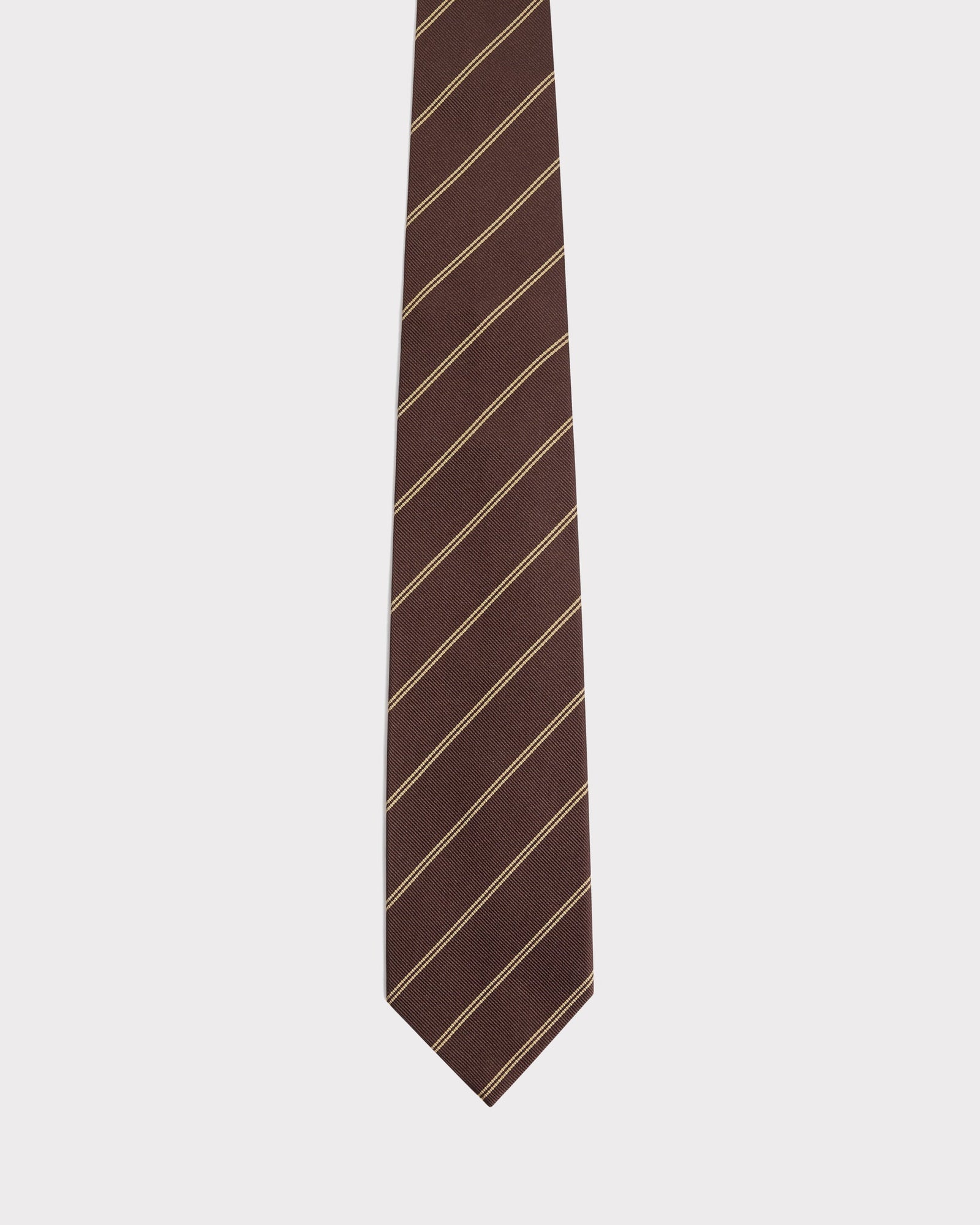 Cravate En Jacquard De Soie Chocolat Rayures Dor Es