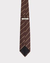 Cravate En Jacquard De Soie Chocolat Rayures Dor Es