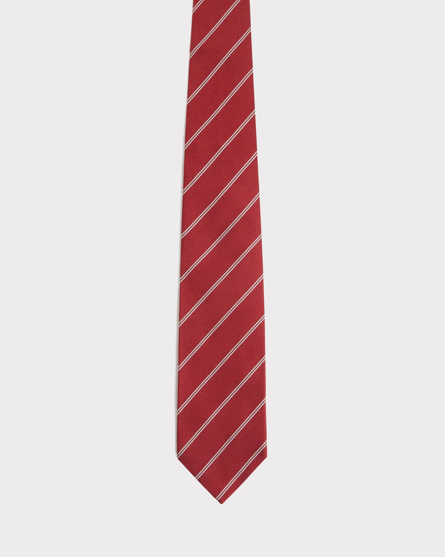 CRAVATE EN JACQUARD DE SOIE - VERMILLION À RAYURES CRÈME