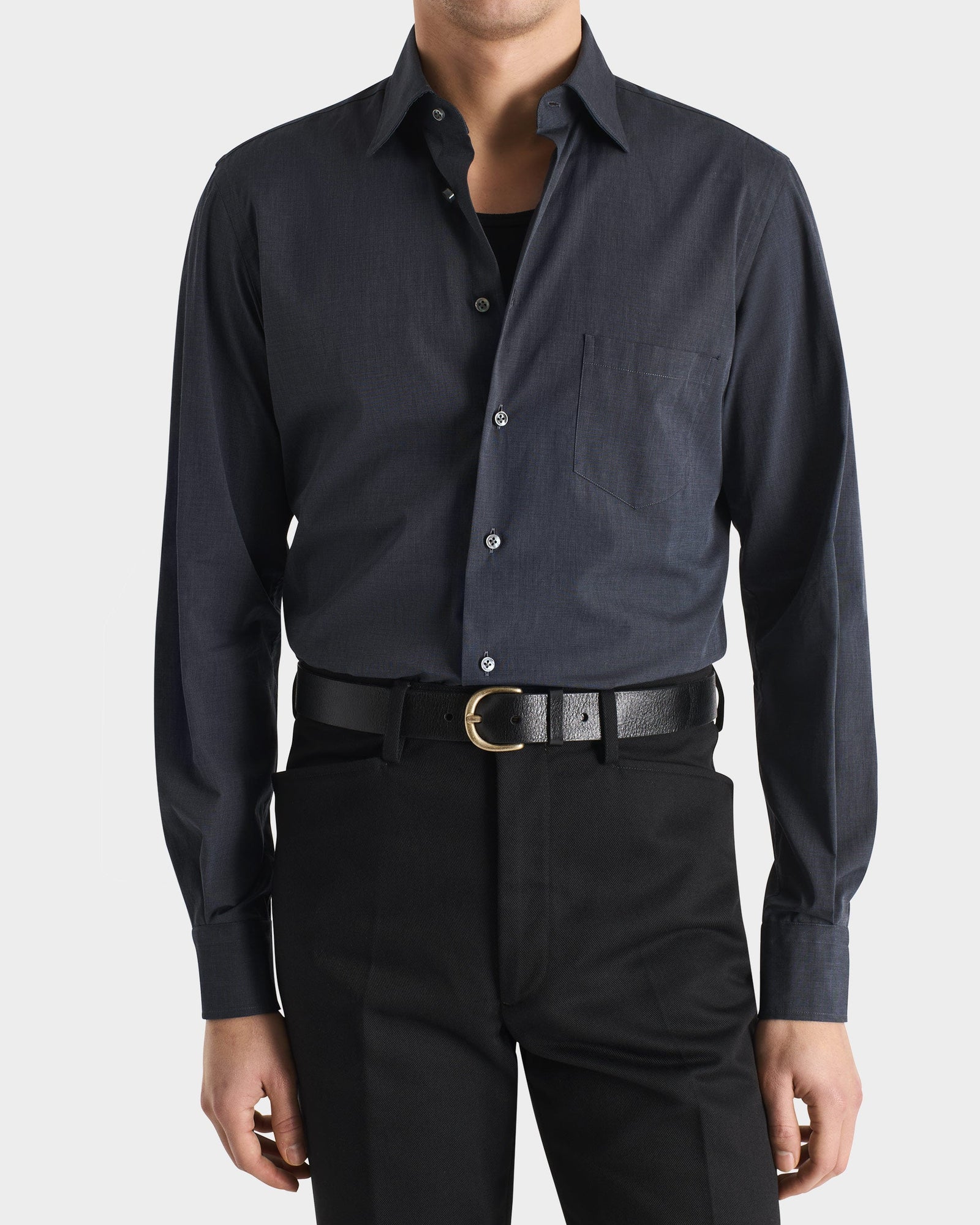 Chemise Col Classique En Drap De Coton Gris Ardoise