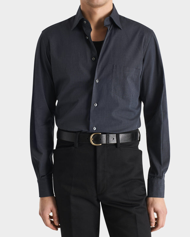 CHEMISE COL CLASSIQUE EN DRAP DE COTON - GRIS ARDOISE