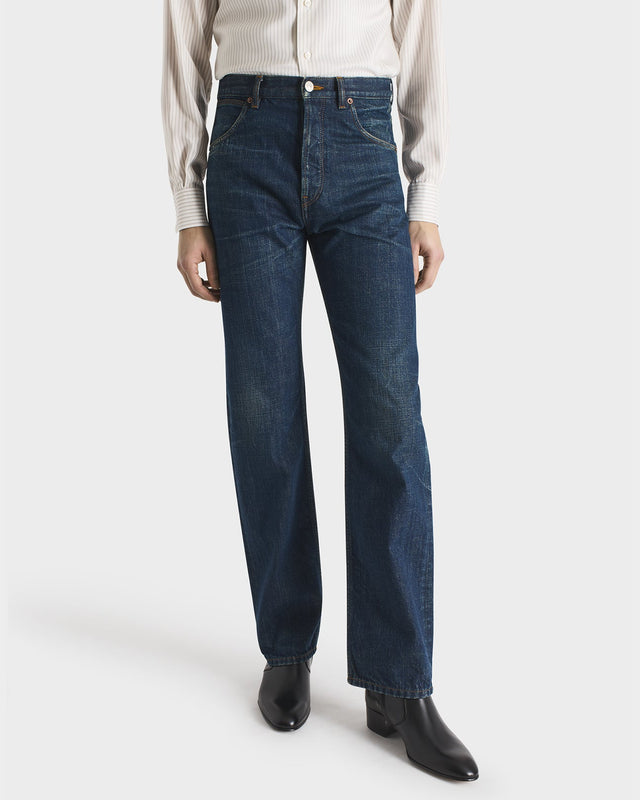 JEAN DROIT EN DENIM DE COTON - INDIGO DÉLAVÉ