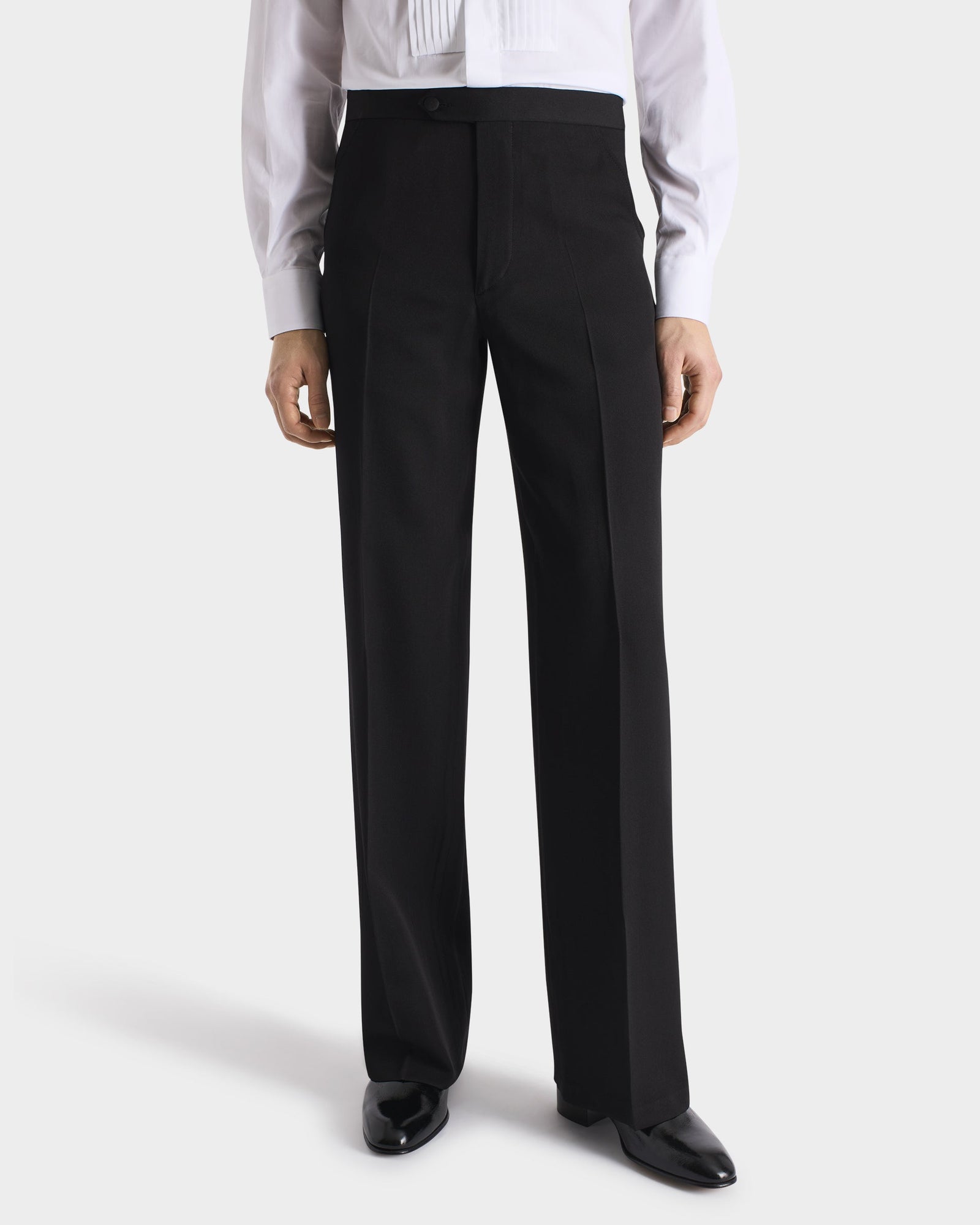 Pantalon De Smoking Large En Laine Vierge Et Viscose Noir