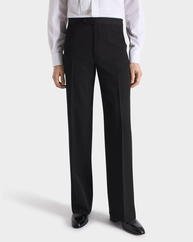 PANTALON DE SMOKING LARGE EN LAINE VIERGE ET VISCOSE - NOIR