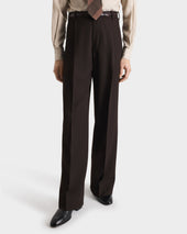 PANTALON LARGE EN SERGÉ DE LAINE VIERGE CAVALRY 4-PLY - CHEVRONS CHOCOLAT FONCÉ