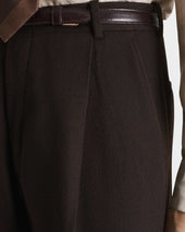 Pantalon Large En Serg De Laine Vierge Cavalry 4 Ply Chevrons Chocolat Fonc