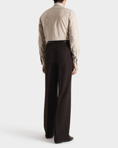 Pantalon Large En Serg De Laine Vierge Cavalry 4 Ply Chevrons Chocolat Fonc