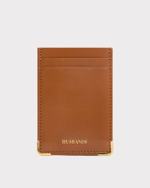 PORTE-CARTES VERTICAL EN CUIR DE CHÈVRE - CARAMEL