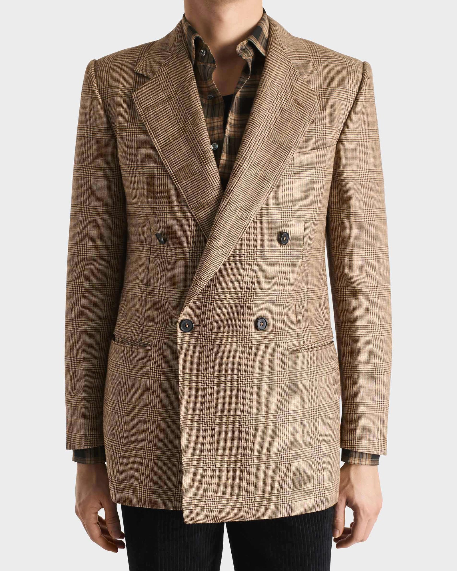 Veste Crois E En Serg De Laine Peign E Et Lin Et Marron Prince De Galles