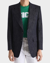 VESTE DROITE EN SERGÉ DE COTON ET CHANVRE - BLEUE INDIGO
