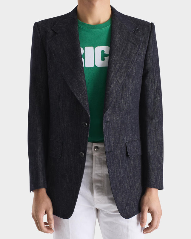 VESTE DROITE EN SERGÉ DE COTON ET CHANVRE - BLEUE INDIGO
