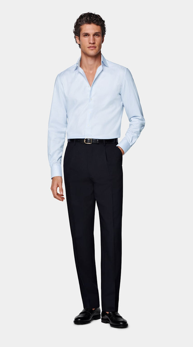 Light Blue Striped Widespread Collar Shirt