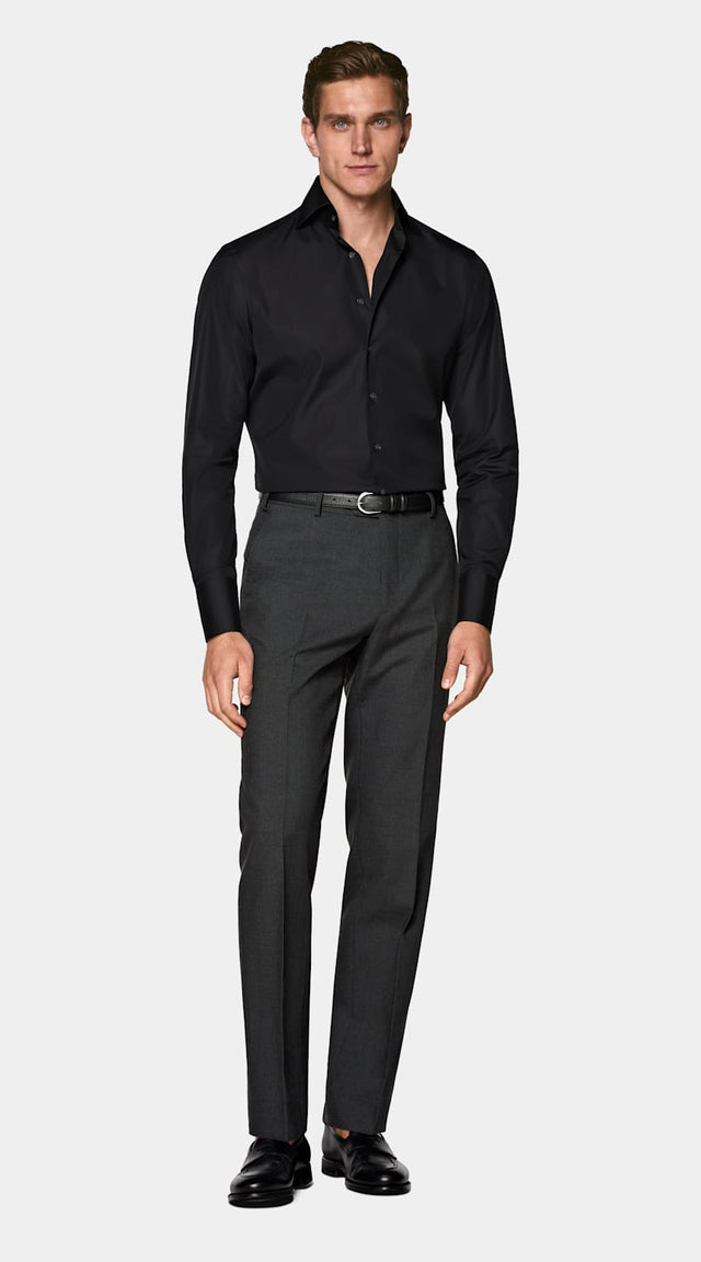 Black Widespread Collar Shirt