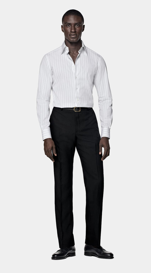 White Striped Point Collar Shirt