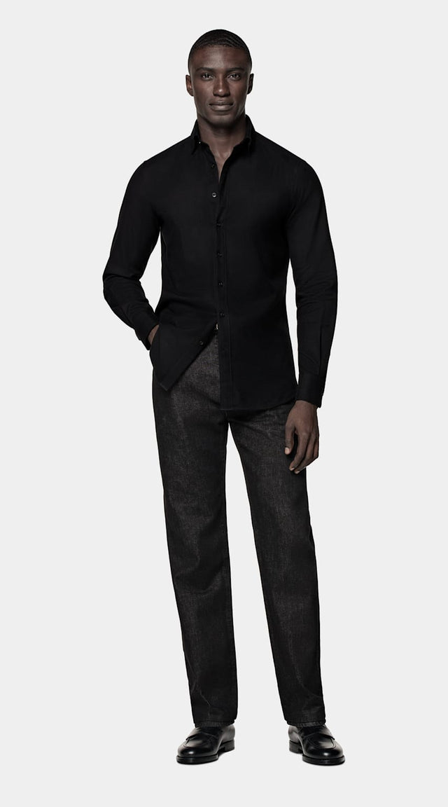 Black Cotton Flannel Shirt
