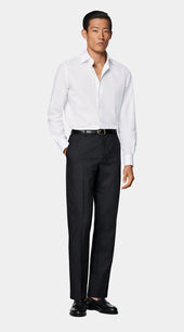 Light Grey Striped Widespread Collar Shirt