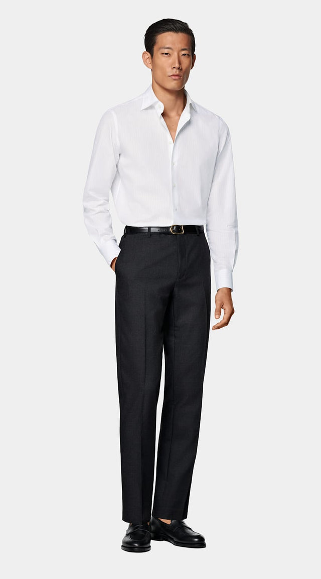 Light Grey Striped Widespread Collar Shirt