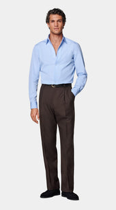 Mid Blue Striped Widespread Collar Shirt