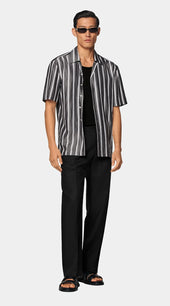 Black Striped Lyocell Short Sleeve Shirt