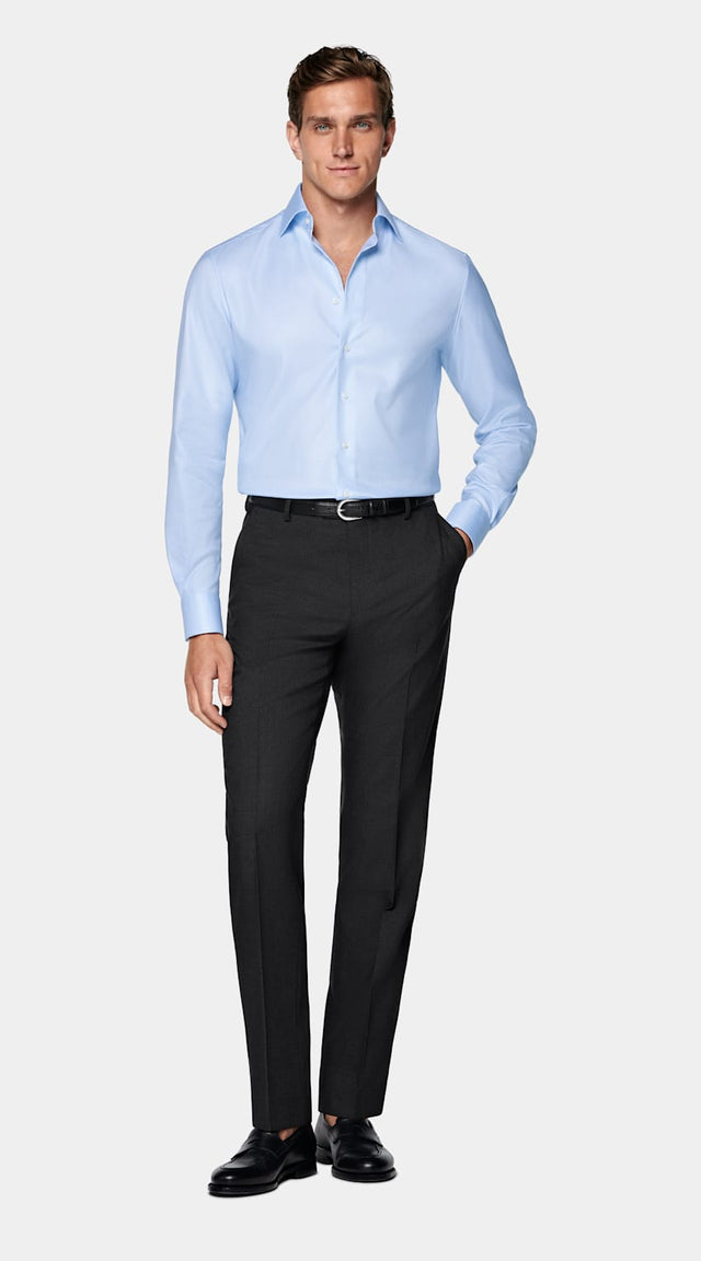 Light Blue Houndstooth Widespread Collar Shirt