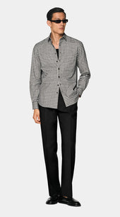 Black Checked Cotton Flannel Shirt
