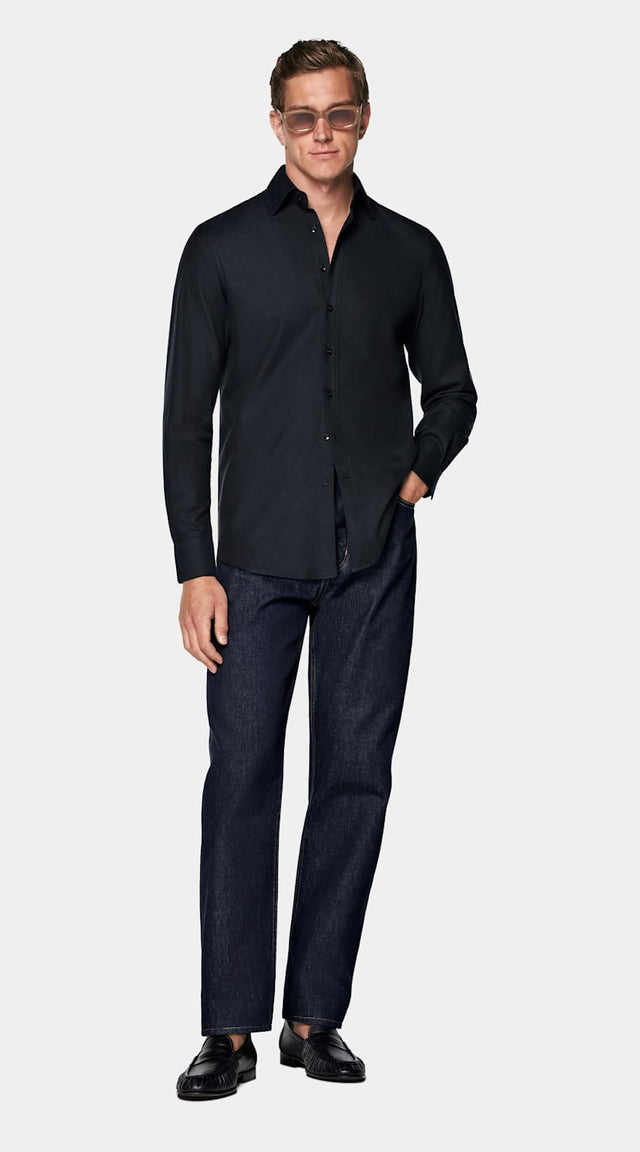 Navy Cotton Flannel Shirt
