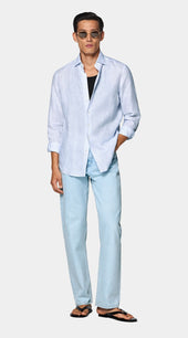 Mid Blue Striped Linen Shirt