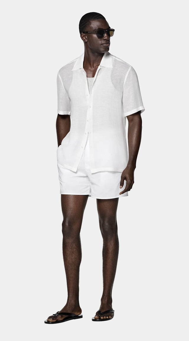 Off-White Viscose Linen Short Sleeve Shirt