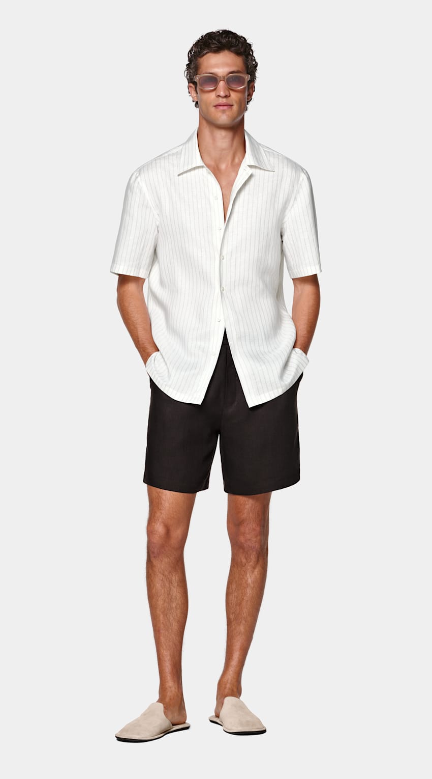 Striped Linen Lyocell Short Sleeve Shirt